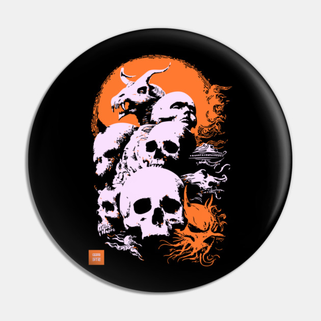 Pile of Skulls - Retro Dark Fantasy & Gothic Art Pin by TuncGK