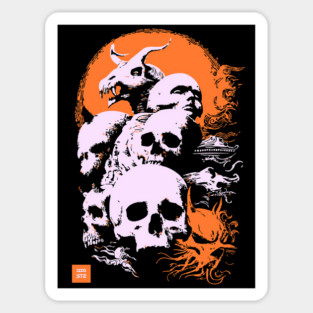 Pile of Skulls - Retro Dark Fantasy & Gothic Art Sticker