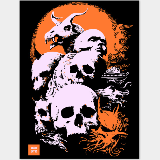 Pile of Skulls - Retro Dark Fantasy & Gothic Art Wall Art by TuncGK