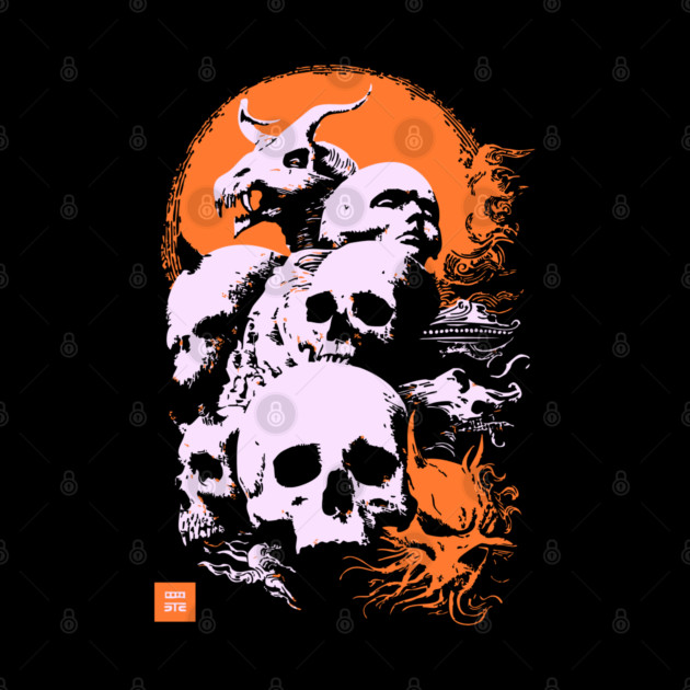 Pile of Skulls - Retro Dark Fantasy & Gothic Art by TuncGK