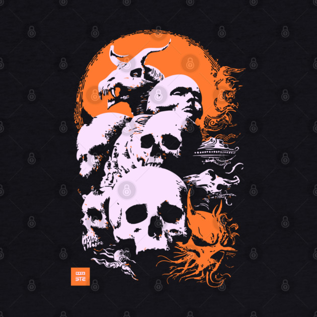 Pile of Skulls - Retro Dark Fantasy & Gothic Art by TuncGK