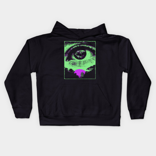 Psychedelic Eye - Retro Vaporwave All Seeing Eye Kids Hoodie by TuncGK