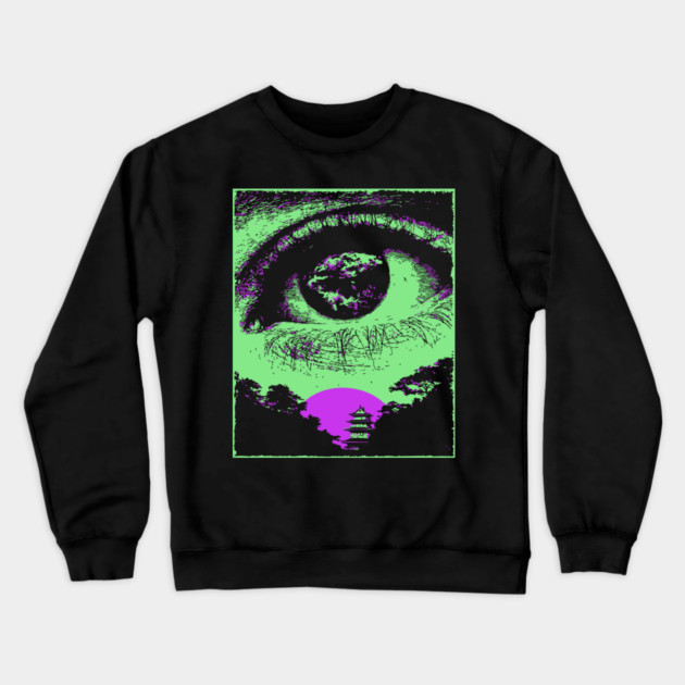 Psychedelic Eye - Retro Vaporwave All Seeing Eye Crewneck Sweatshirt by TuncGK