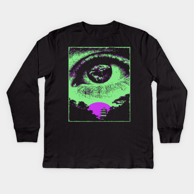 Psychedelic Eye - Retro Vaporwave All Seeing Eye Kids Long Sleeve T-Shirt by TuncGK