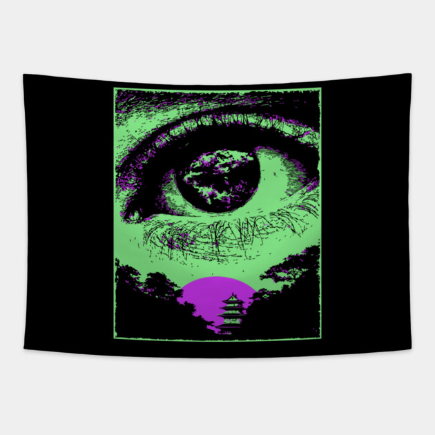 Psychedelic Eye - Retro Vaporwave All Seeing Eye Tapestry by TuncGK