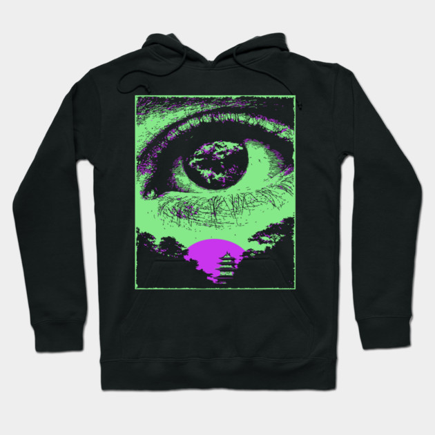 Psychedelic Eye - Retro Vaporwave All Seeing Eye Hoodie by TuncGK