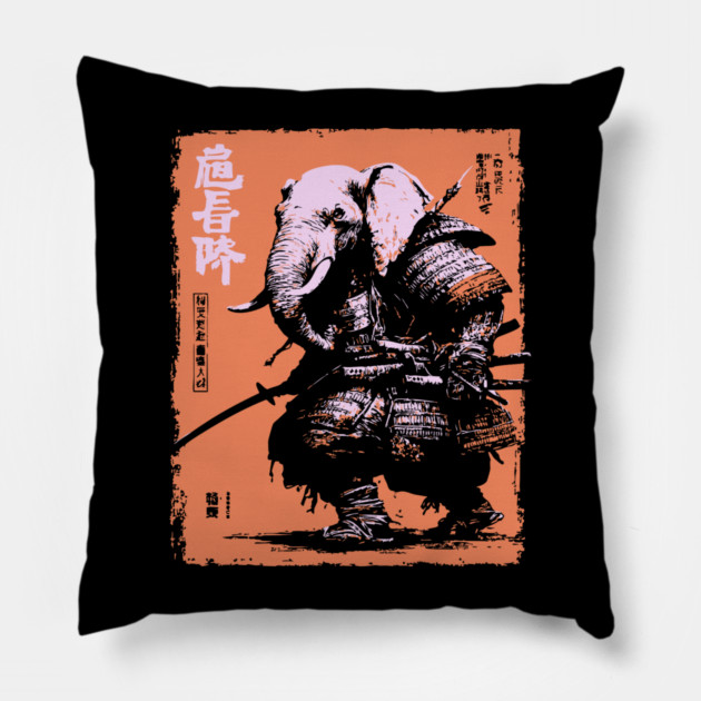 Elephant Samurai Warrior - Ukiyo-e Ronin Pillow by TuncGK