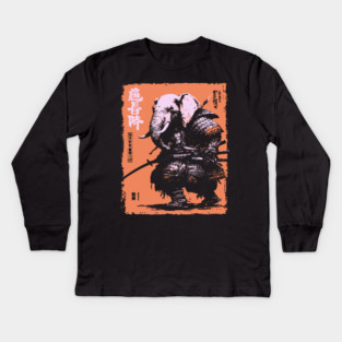 Elephant Samurai Warrior - Ukiyo-e Ronin Kids Long Sleeve T-Shirt