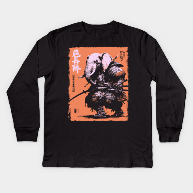 Elephant Samurai Warrior - Ukiyo-e Ronin Kids Long Sleeve T-Shirt by TuncGK