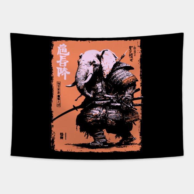 Elephant Samurai Warrior - Ukiyo-e Ronin Tapestry by TuncGK
