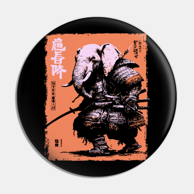Elephant Samurai Warrior - Ukiyo-e Ronin Pin by TuncGK