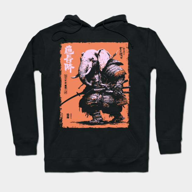 Elephant Samurai Warrior - Ukiyo-e Ronin Hoodie by TuncGK
