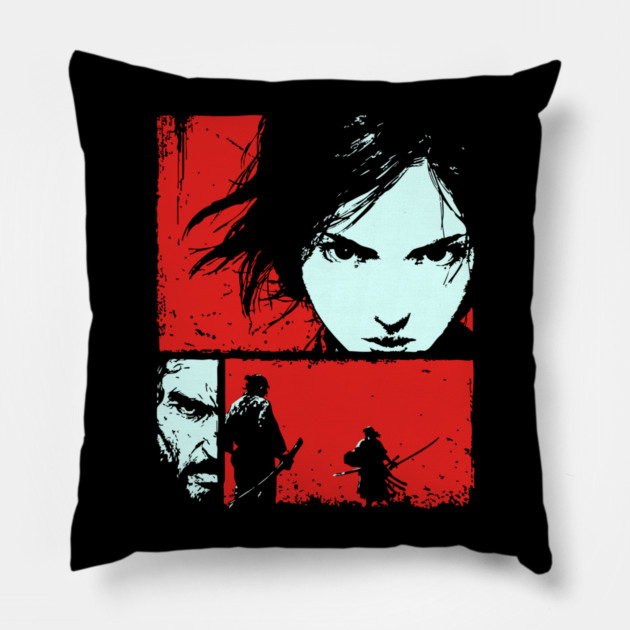 Samurai Revenge - Retro Japanese Chanbara Movie Art Pillow by TuncGK