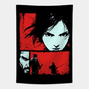 Samurai Revenge - Retro Japanese Chanbara Movie Art Tapestry