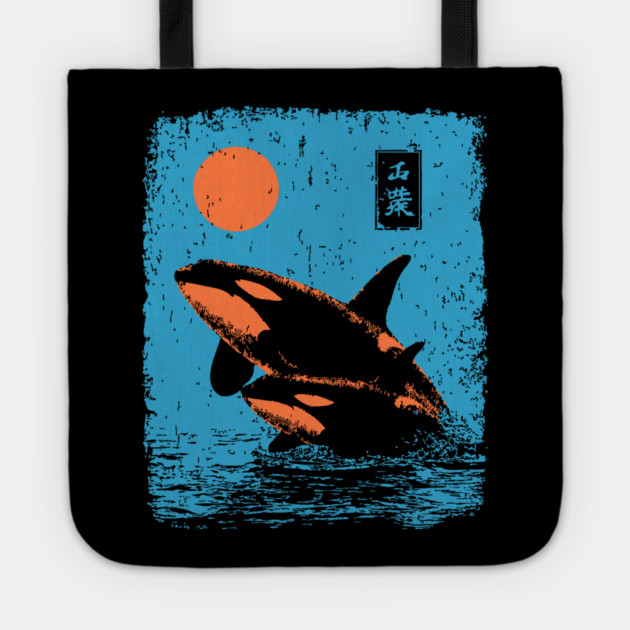 Ukiyo-e Orca - Retro Japanese Killer Whale Tote by TuncGK