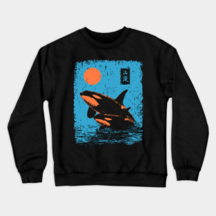 Ukiyo-e Orca - Retro Japanese Killer Whale Crewneck Sweatshirt