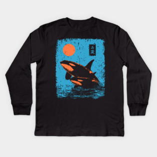 Ukiyo-e Orca - Retro Japanese Killer Whale Kids Long Sleeve T-Shirt