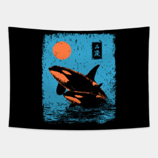 Ukiyo-e Orca - Retro Japanese Killer Whale Tapestry