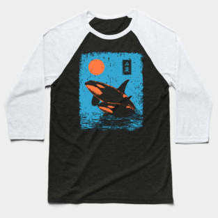 Ukiyo-e Orca - Retro Japanese Killer Whale Baseball T-Shirt