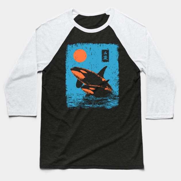 Ukiyo-e Orca - Retro Japanese Killer Whale Baseball T-Shirt by TuncGK
