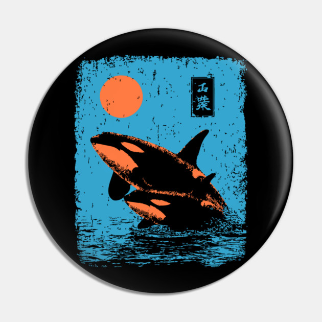Ukiyo-e Orca - Retro Japanese Killer Whale Pin by TuncGK