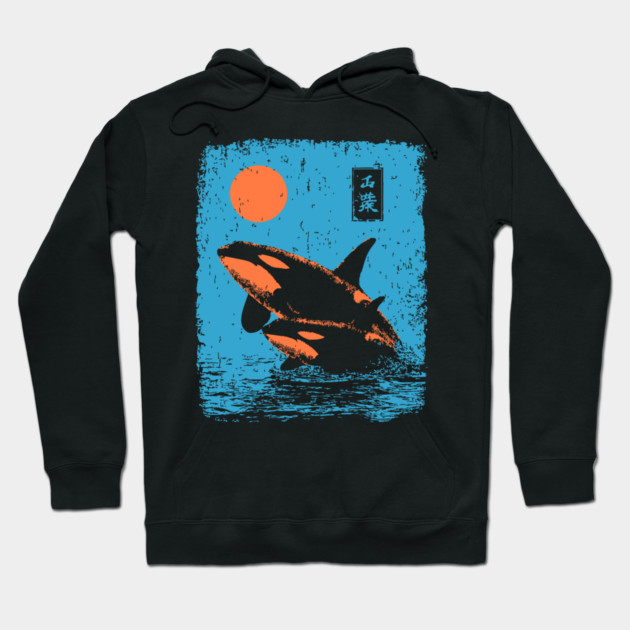 Ukiyo-e Orca - Retro Japanese Killer Whale Hoodie by TuncGK