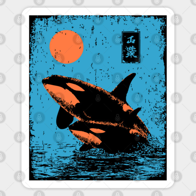 Ukiyo-e Orca - Retro Japanese Killer Whale Sticker by TuncGK