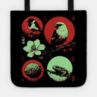 Woodland Birds - Ukiyo-e Japanese Nature Collage Tote