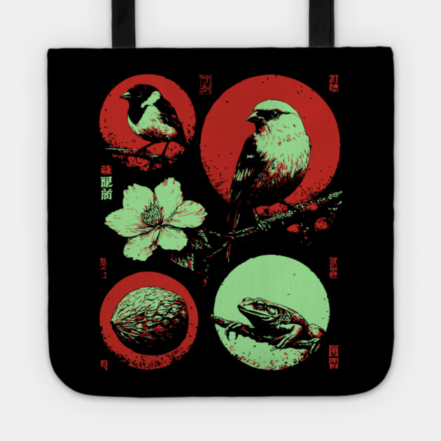 Woodland Birds - Ukiyo-e Japanese Nature Collage Tote by TuncGK