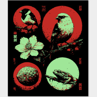 Woodland Birds - Ukiyo-e Japanese Nature Collage Posters and Art