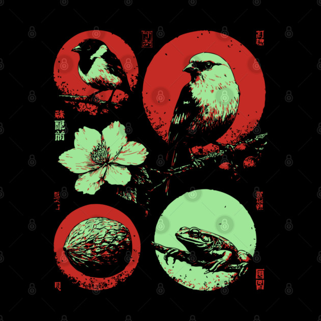 Woodland Birds - Ukiyo-e Japanese Nature Collage by TuncGK