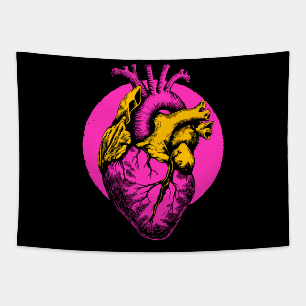 Neon Anatomical Heart - Vaporwave Medical Anatomy Art Tapestry by TuncGK