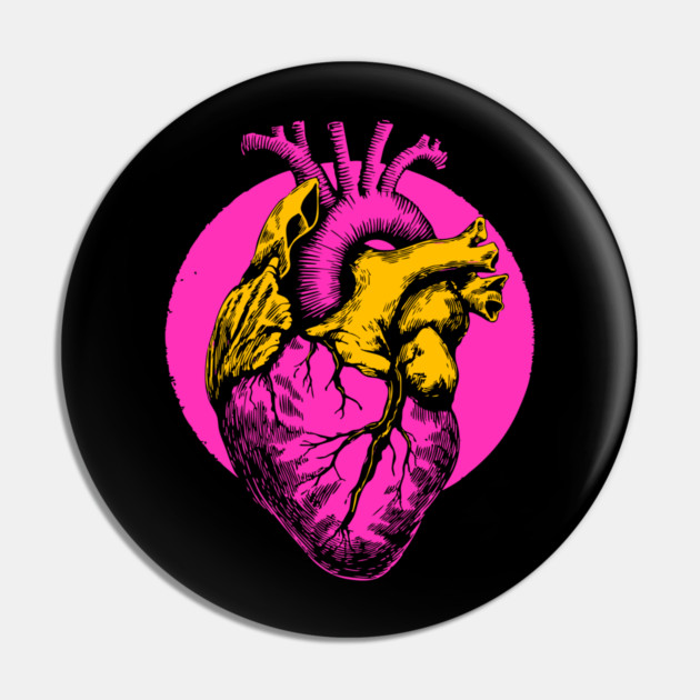 Neon Anatomical Heart - Vaporwave Medical Anatomy Art Pin by TuncGK