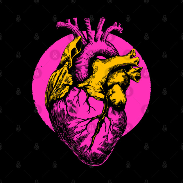 Neon Anatomical Heart - Vaporwave Medical Anatomy Art by TuncGK