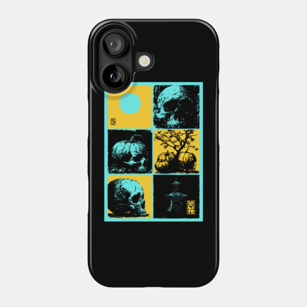 Retro Synthwave Halloween - Ukiyo-e Skull and Pumpkin Phone Case by TuncGK