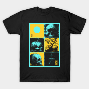 Retro Synthwave Halloween - Ukiyo-e Skull and Pumpkin T-Shirt