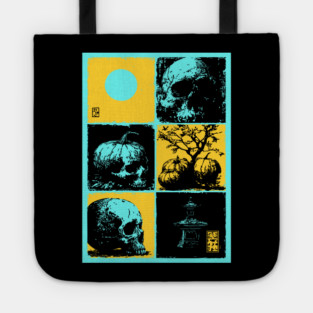 Retro Synthwave Halloween - Ukiyo-e Skull and Pumpkin Tote