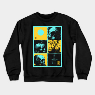 Retro Synthwave Halloween - Ukiyo-e Skull and Pumpkin Crewneck Sweatshirt