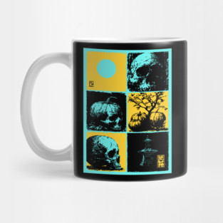 Retro Synthwave Halloween - Ukiyo-e Skull and Pumpkin Mug