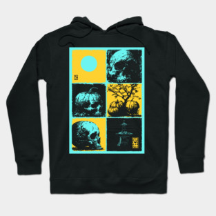 Retro Synthwave Halloween - Ukiyo-e Skull and Pumpkin Hoodie