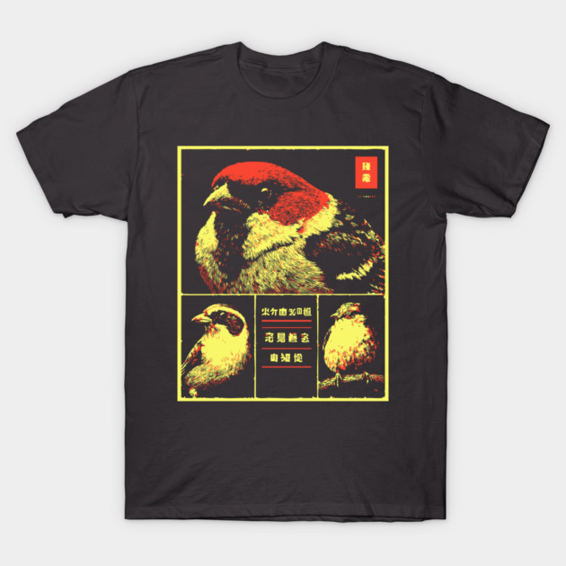Japanese Sparrow Portraits - Ukiyo-e Bird Watching Art T-Shirt by TuncGK