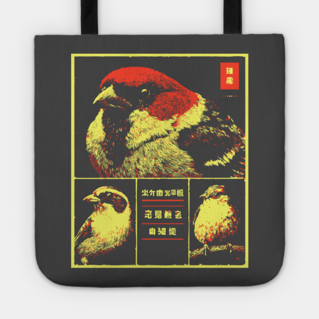 Japanese Sparrow Portraits - Ukiyo-e Bird Watching Art Tote by TuncGK