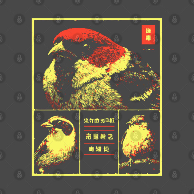 Japanese Sparrow Portraits - Ukiyo-e Bird Watching Art by TuncGK