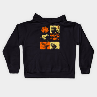 Autumn Squirrel - Retro Ukiyo-e Fall Aesthetic Kids Hoodie