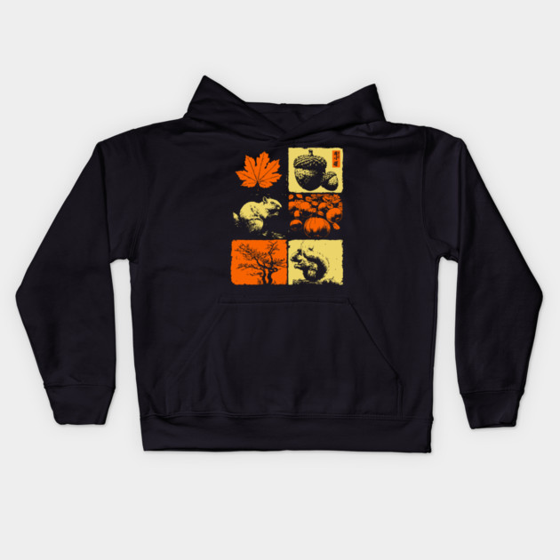 Autumn Squirrel - Retro Ukiyo-e Fall Aesthetic Kids Hoodie by TuncGK