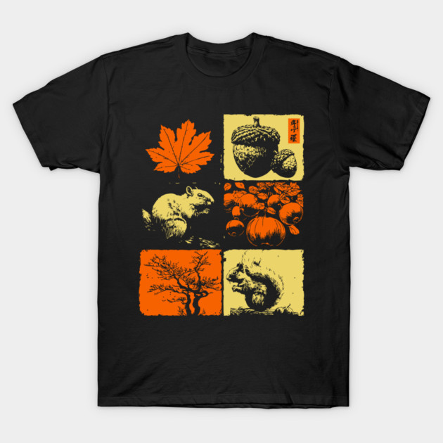 Autumn Squirrel - Retro Ukiyo-e Fall Aesthetic T-Shirt by TuncGK