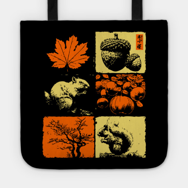 Autumn Squirrel - Retro Ukiyo-e Fall Aesthetic Tote by TuncGK