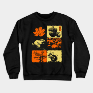 Autumn Squirrel - Retro Ukiyo-e Fall Aesthetic Crewneck Sweatshirt