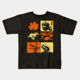 Autumn Squirrel - Retro Ukiyo-e Fall Aesthetic Kids T-Shirt