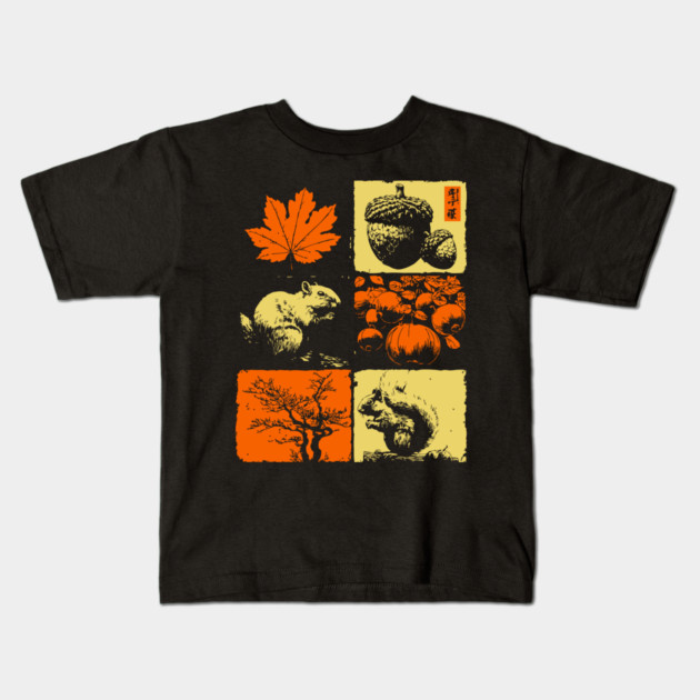 Autumn Squirrel - Retro Ukiyo-e Fall Aesthetic Kids T-Shirt by TuncGK